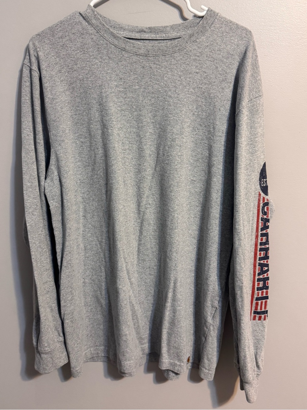 Carhartt Men’s Medium Long Sleeve T Shirt Gray Logo Graphic Sleeve Workwear